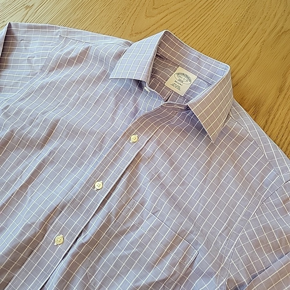 Brooks Brothers Dress Shirt 14.5 2/3 Regent Purple Check Non Iron All Cotton